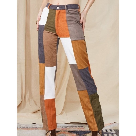 Jaded London Women's Mixed Patchwork Corduroy Trousers High Waisted Size 24 - Picture 2 of 11